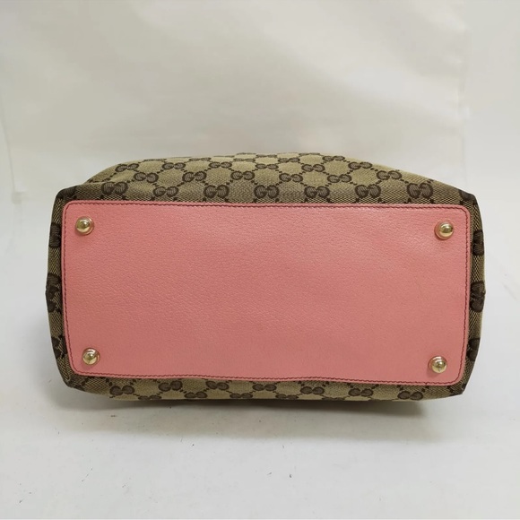 Gucci Tote Bag  Brown Canvas Pink Leather Trim - Picture 3 of 8